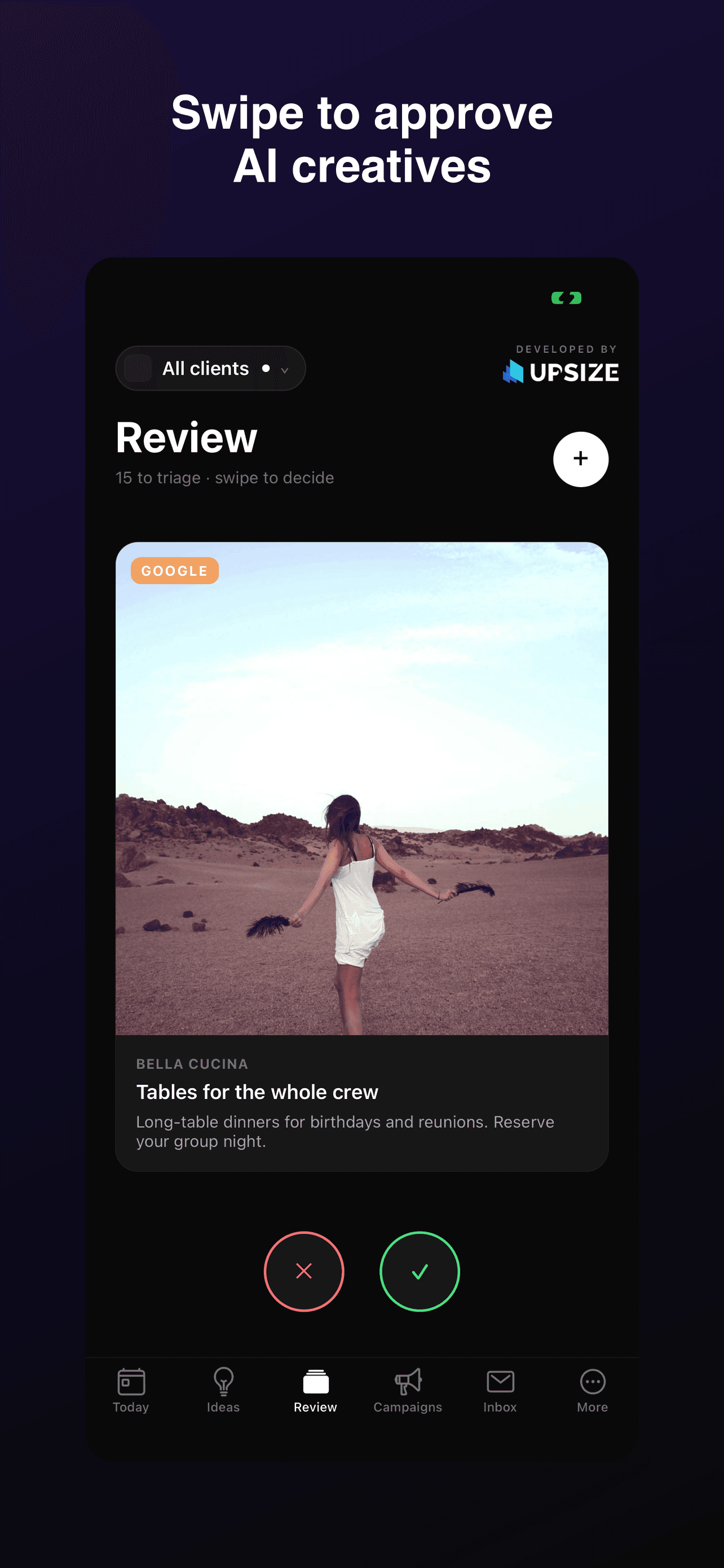 Swipe to approve AI creatives